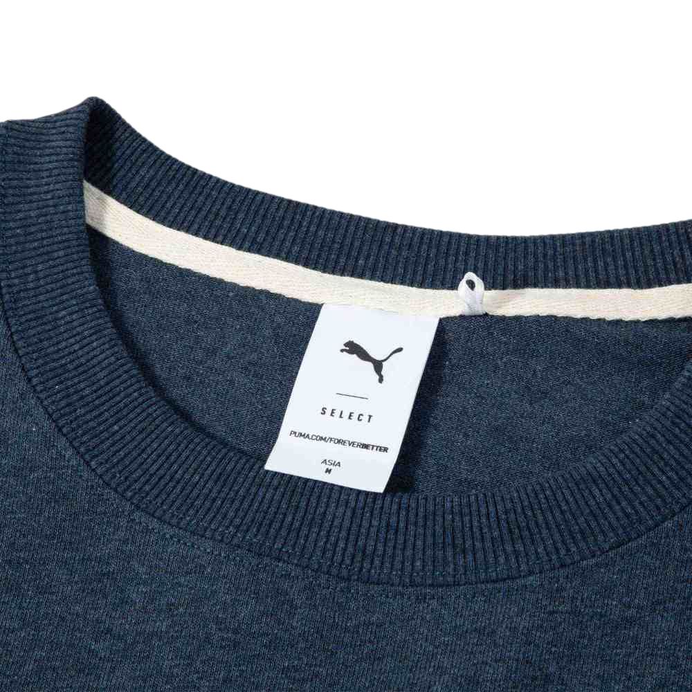 Puma Navy Pack Solid Color Loose Fit One Side Pocket Design Round Neck Long Sleeve T-Shirt Unisex Tops Navy-Blue 623126-16