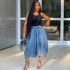 Women's Elastic Waist Wide Leg Capri Pants Loose Straight Leg Denim Culottes Streetwear Casual Cropped Trousers