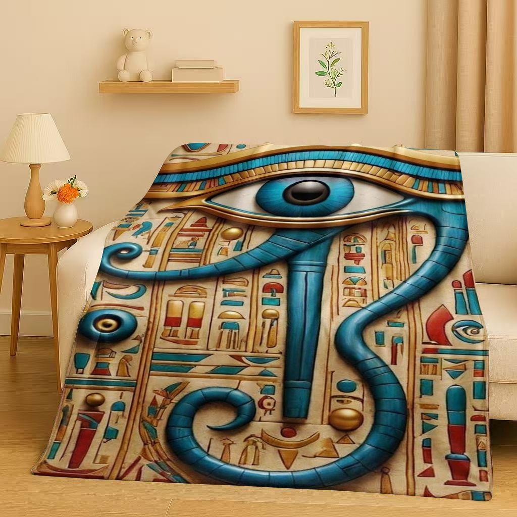 3D Ancient Egypt Pictographic Eye of Horus Flannel Blanket,Ultra Soft Warm Plush Throw for Home Bedroom Bed Sofa Cover Office