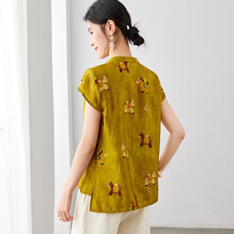 New Chinese Style Playful Pony Print Stand Collar Shirt