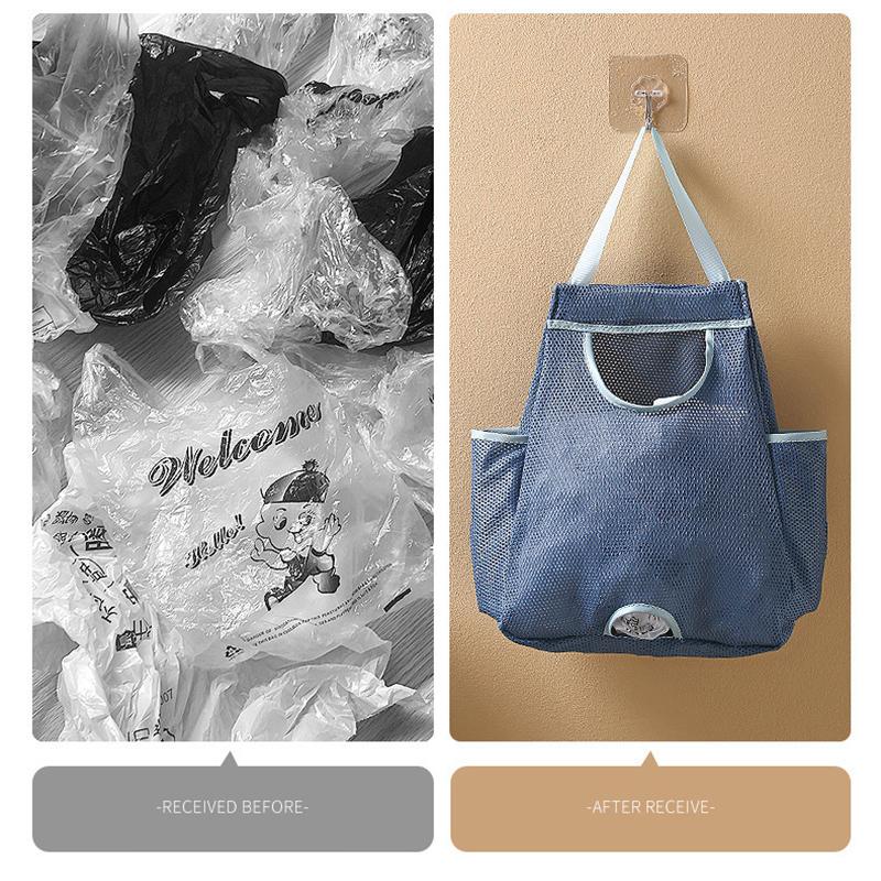 Garbage Bag Storage Box For Plastic Bag Wall Hanging Pocket Washable Mesh Storage Bags Plastic Bag Holder Dispenser Kitchen