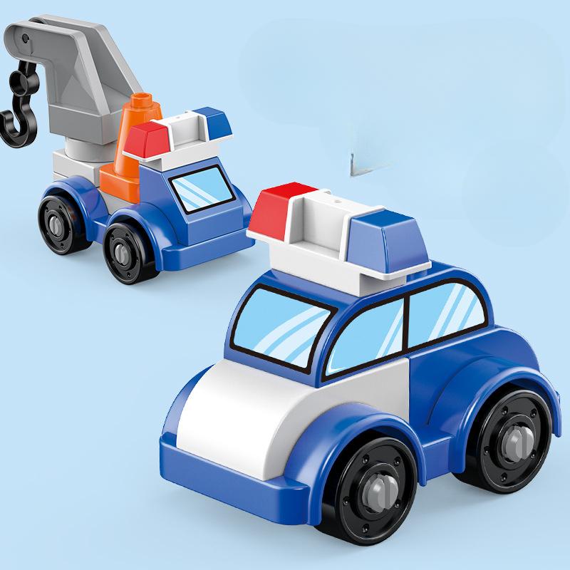 Large Particle Deformation Building Blocks Assembled Puzzle Compatible 4-in-1 Police Car Car Robot Boy Toy