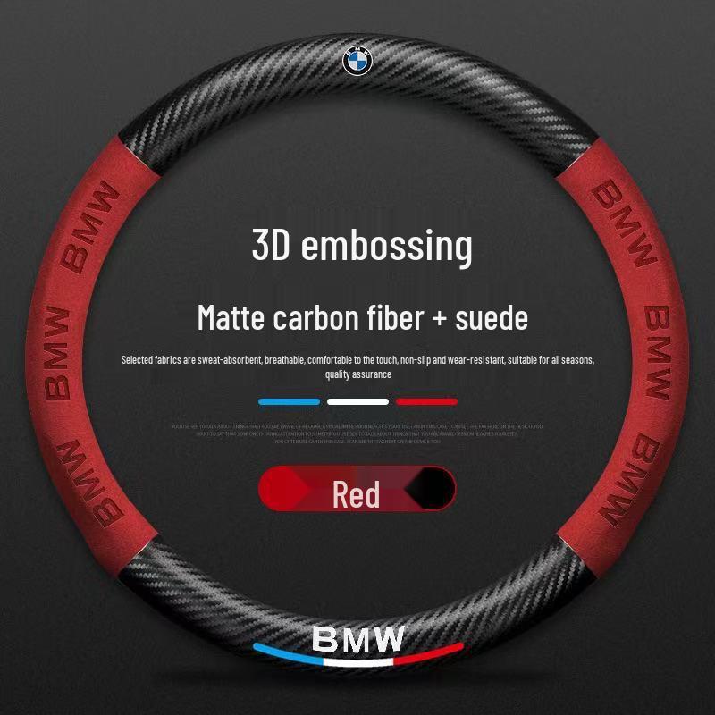 Carbon Fiber Suede Steering Wheel Cover for BMW 3, 4, 5, 7 Series & X1-X7 Models