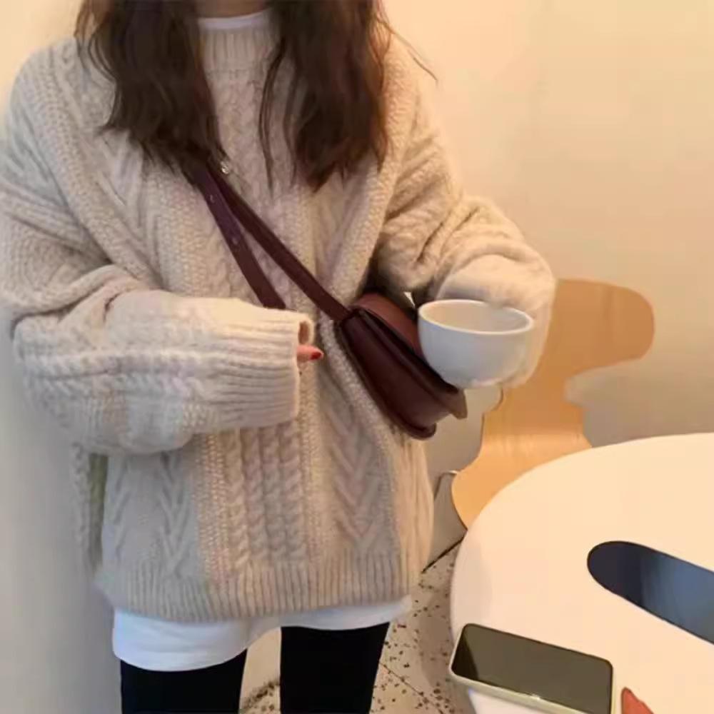 Dam Höst och Vinter Rundhals Lös Twist Pullover Jumper