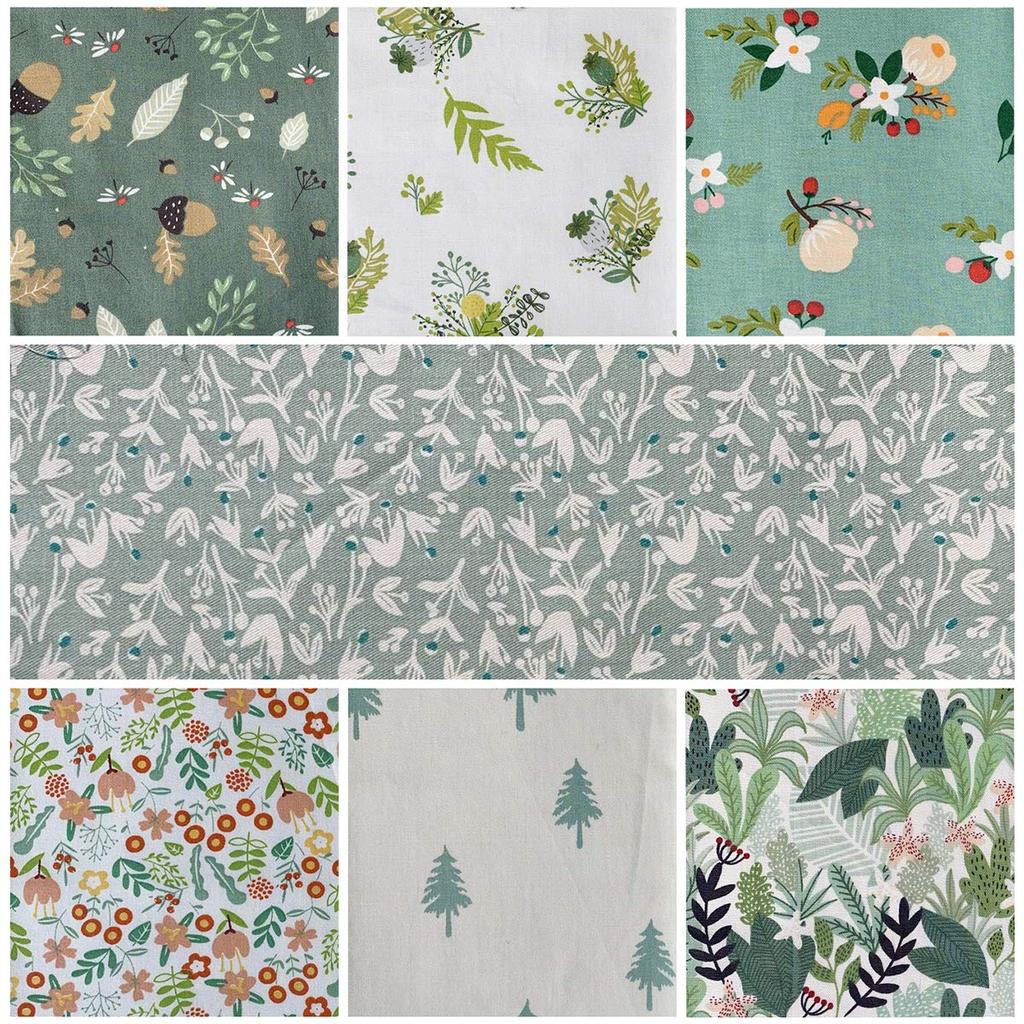 Floral Print Fabric 46x56cm Pine Cone for and Other Stylish 7-Piece Set, (Green, Pattern), Patchwork, Crafts, Crafts.