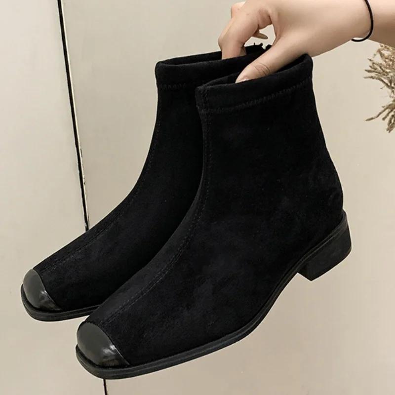 Mode Damen Stiefeletten Niedrige Absätze Klobig Mode Wildleder Freizeitschuhe Frau Winter Neu 2025 Trend Designer Gemütlich Schnee Botas De Mujer