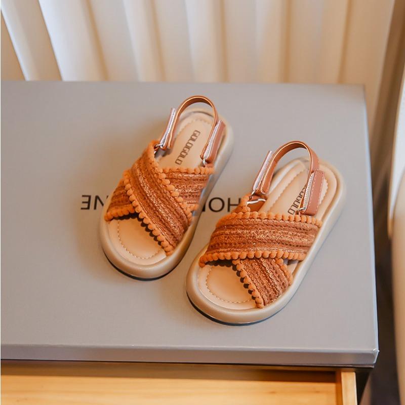 Kids Woven Crisscross Strap Back Strap Sandals 23 коричневый