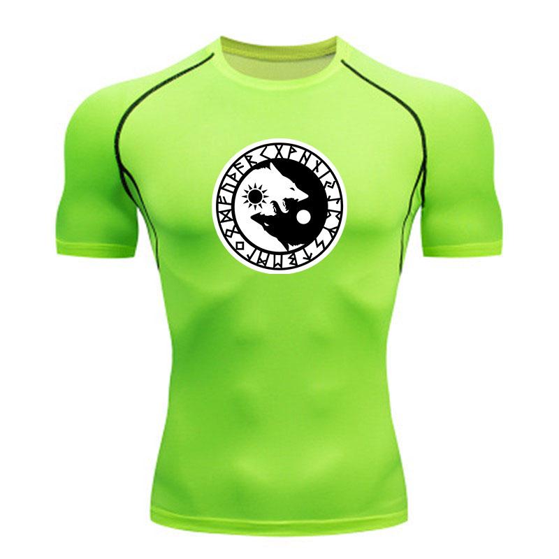 Men's Compression Workout T-Shirt, Norse Wolf Yin Yang Rune
