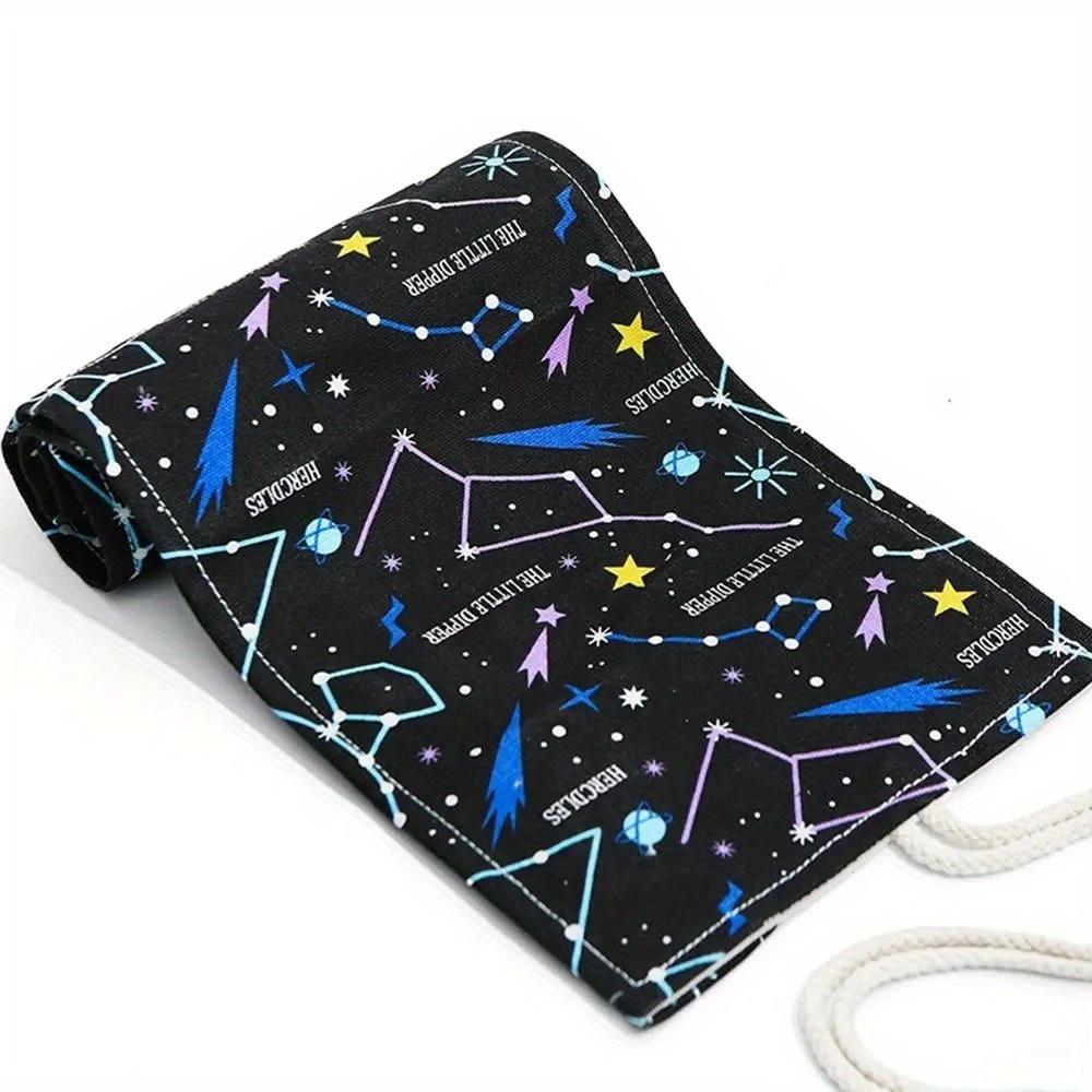 12/24/36/48/72 Lyukvastag vászon tolltartó csillagos ég nyomtatással tekercses tolltartó vázlattömb kellékek írószerek tárolótáska