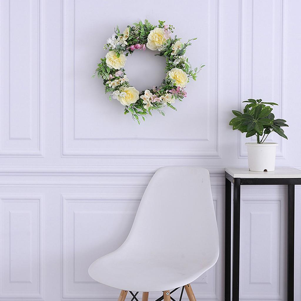 Spring Artificial Peony Wreath Decorative Simulation Flower Wreath for Front Door Wall Window Fireplace Decor Pink
