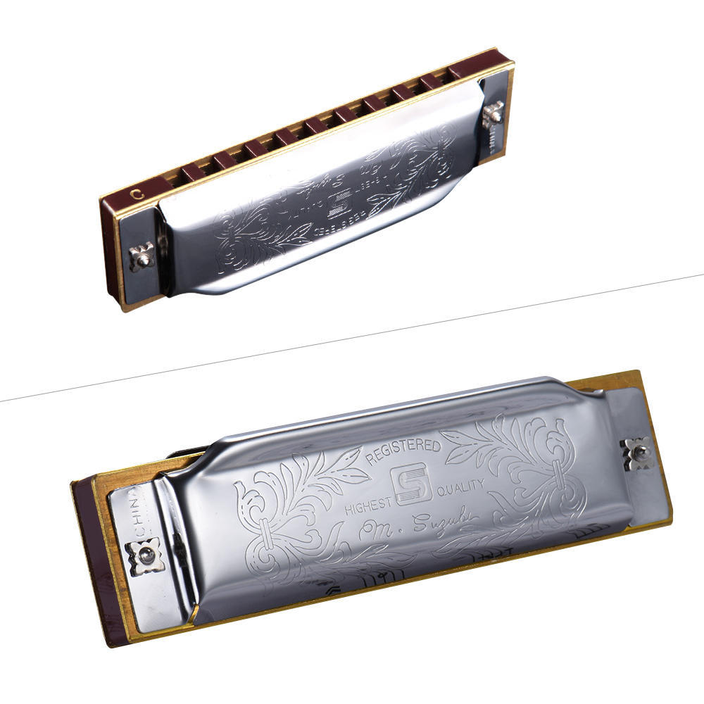 Suzuki 1072 F Folkmaster Standard 10 Hole Diatonic Harmonica Key of F 20 Tone for Beginner Student