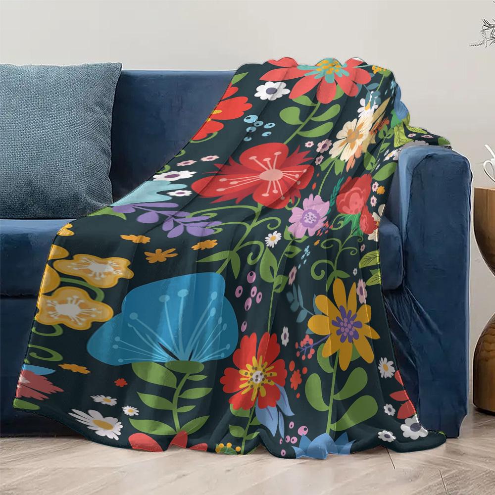 Vibrant Floral Fleece Blanket - Kids Girls Boys Soft Warm Throw Blanket Decorative Bed Blanket Gift