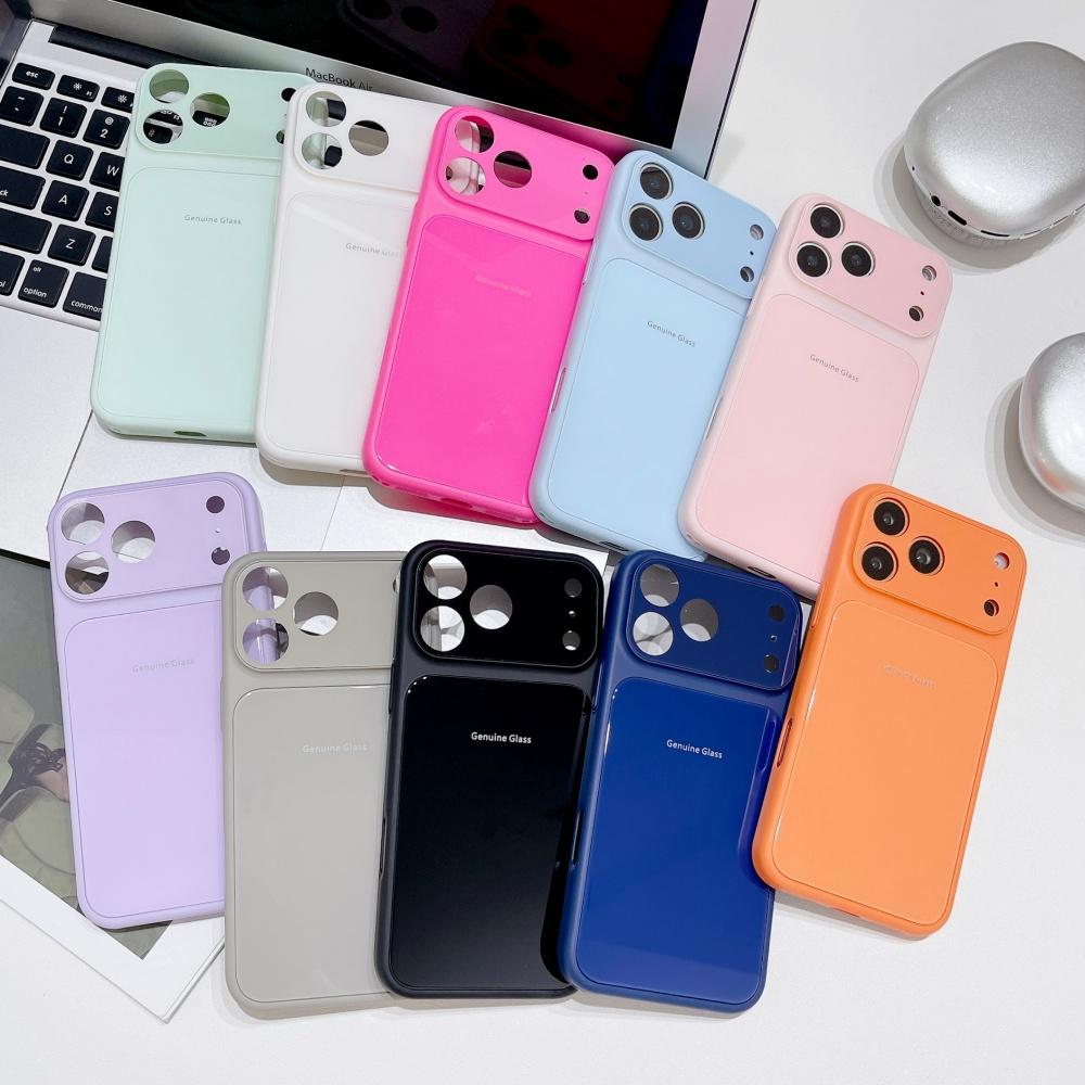 Genuine Glass Glossy Hard Shockproof Case for iPhone 17 16 15 14 13 12 11 Pro Max Plus Macaron Candy Color Cover for iPhone Air