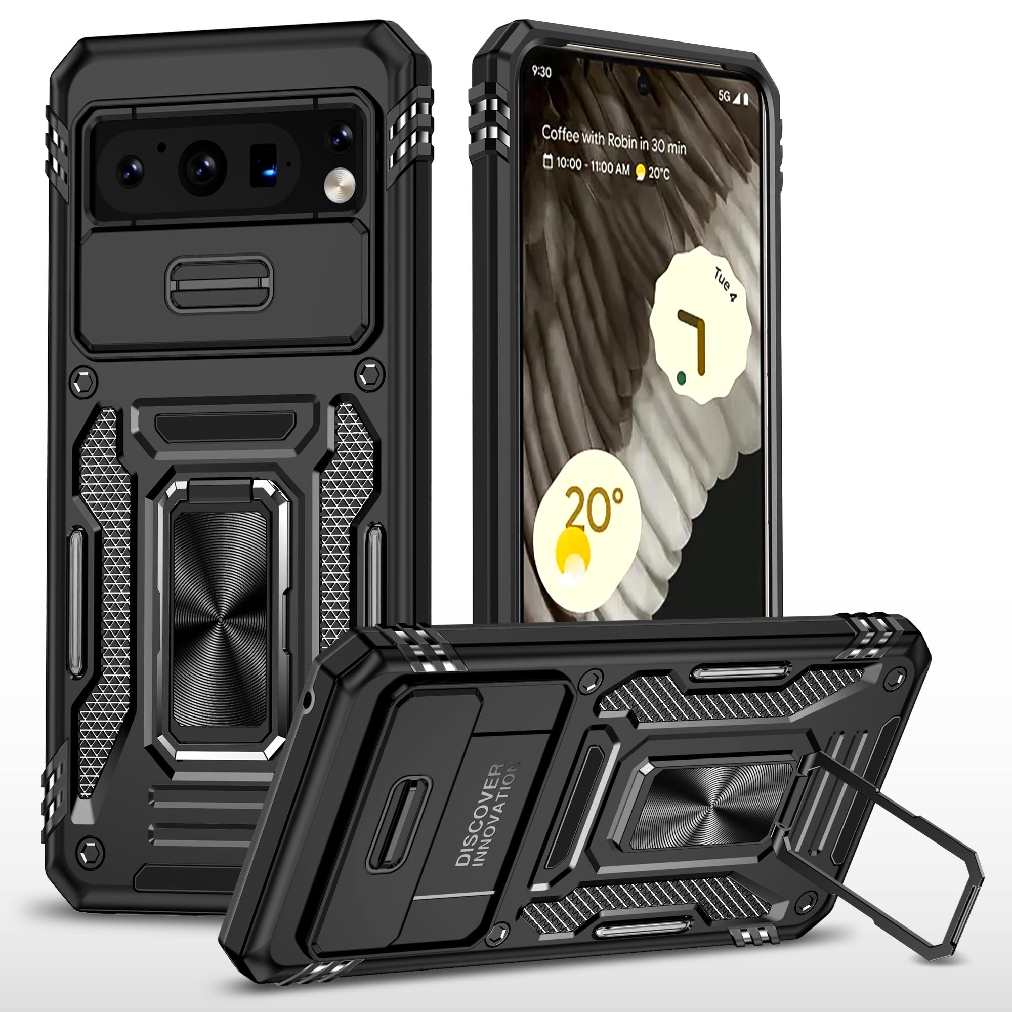 

For Google Pixel 8 Pro Armor Series Kickstand Phone Case Slide Camera Protection PC+TPU Cover Black