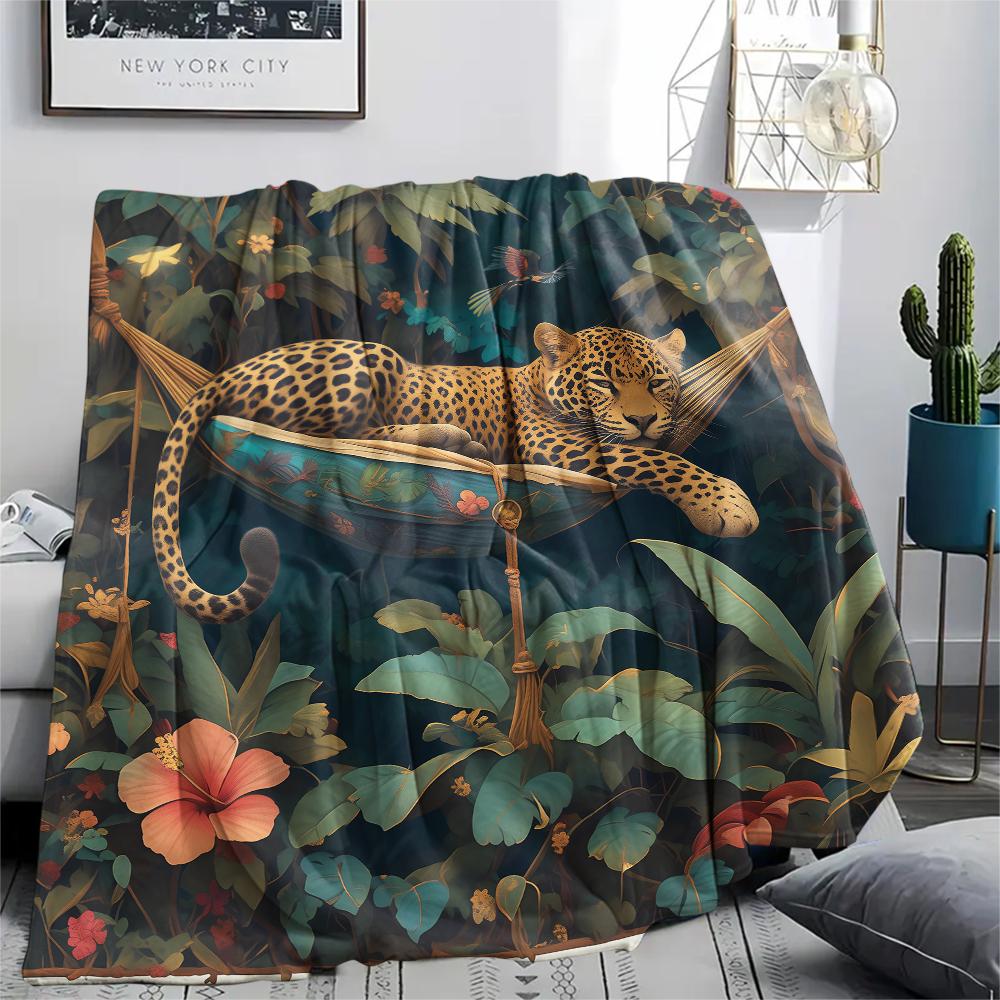 Cute Jaguar Print Flannel Blanket, High quality Comfortable for All Seasons, Home Decor, Warmth and Comfort, Perfect for Christmas Gifts