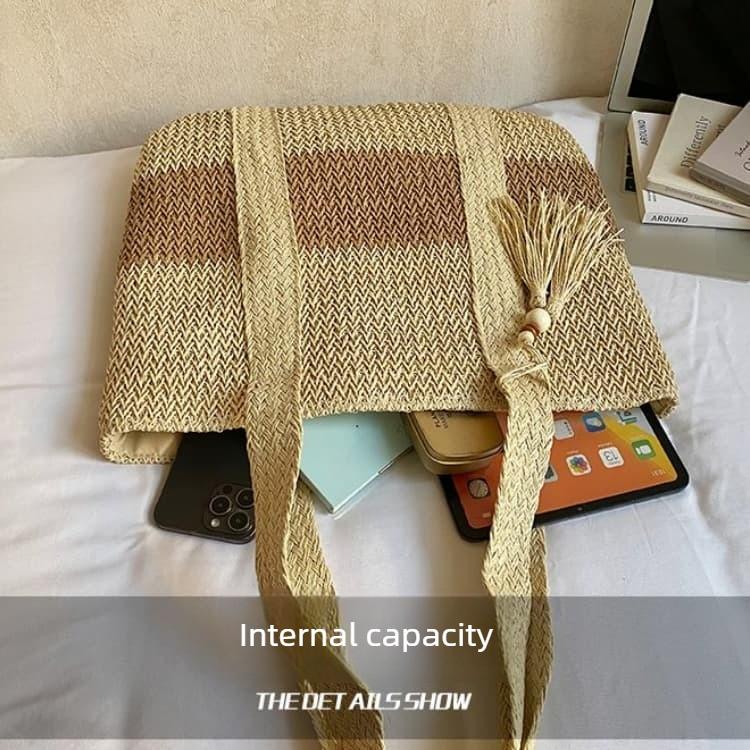 Contrasting Tassel Straw Woven Tote Bag Women's Shoulder Bag