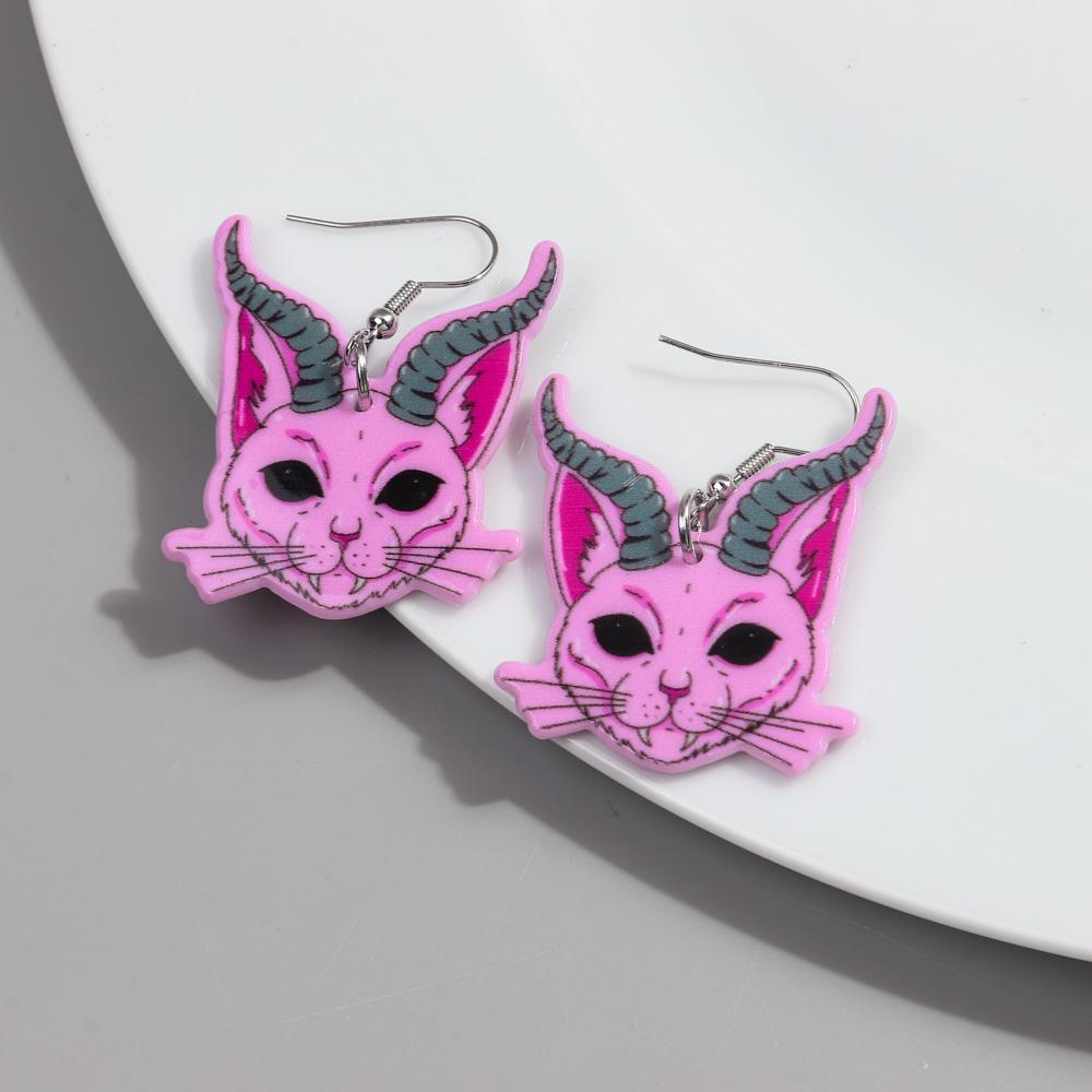 

Cute Pink Cat Head Acrylic Christmas Earrings for Women Girls Funny Cartoon Cat Paw Dangle Earring Creative Party Jewelry Gifts