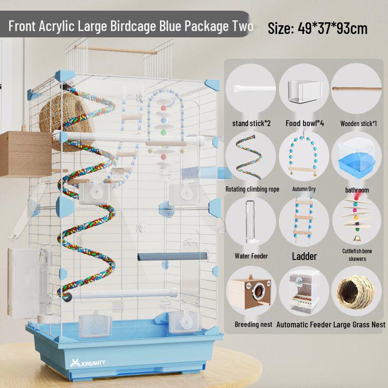 Large Transparent Acrylic Bird Cage with Toilet for Cockatiels and Parrots