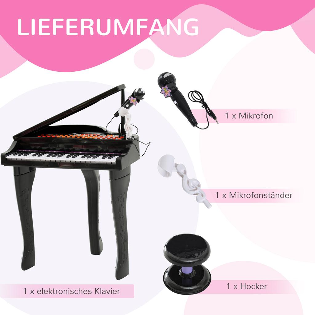 Keyboard for Kids with 37 Keys, Stool Piano with Microphone, LED Teaching Mode, Recording, Piano Musical Instrument for Children 3-6 Years Black