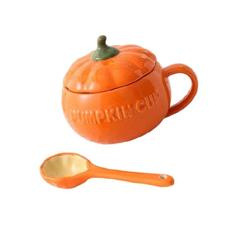 Ceramic Pumpkin Shape Mug With Lid Coffee Cup Halloween Dinnerware Perfect For Autumn Drink Decoration