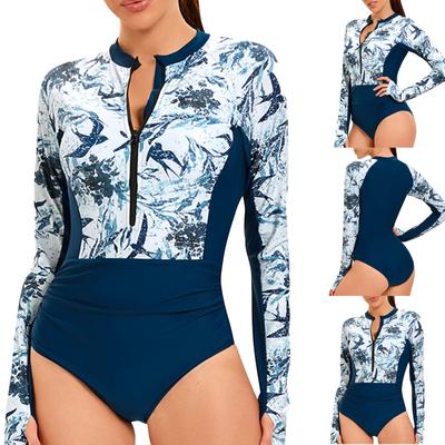 Conjunto de baño Sexy de una pieza para mujer, traje de baño a juego de Color, trajes de baño de manga larga con cremallera, traje de baño de malla adelgazante