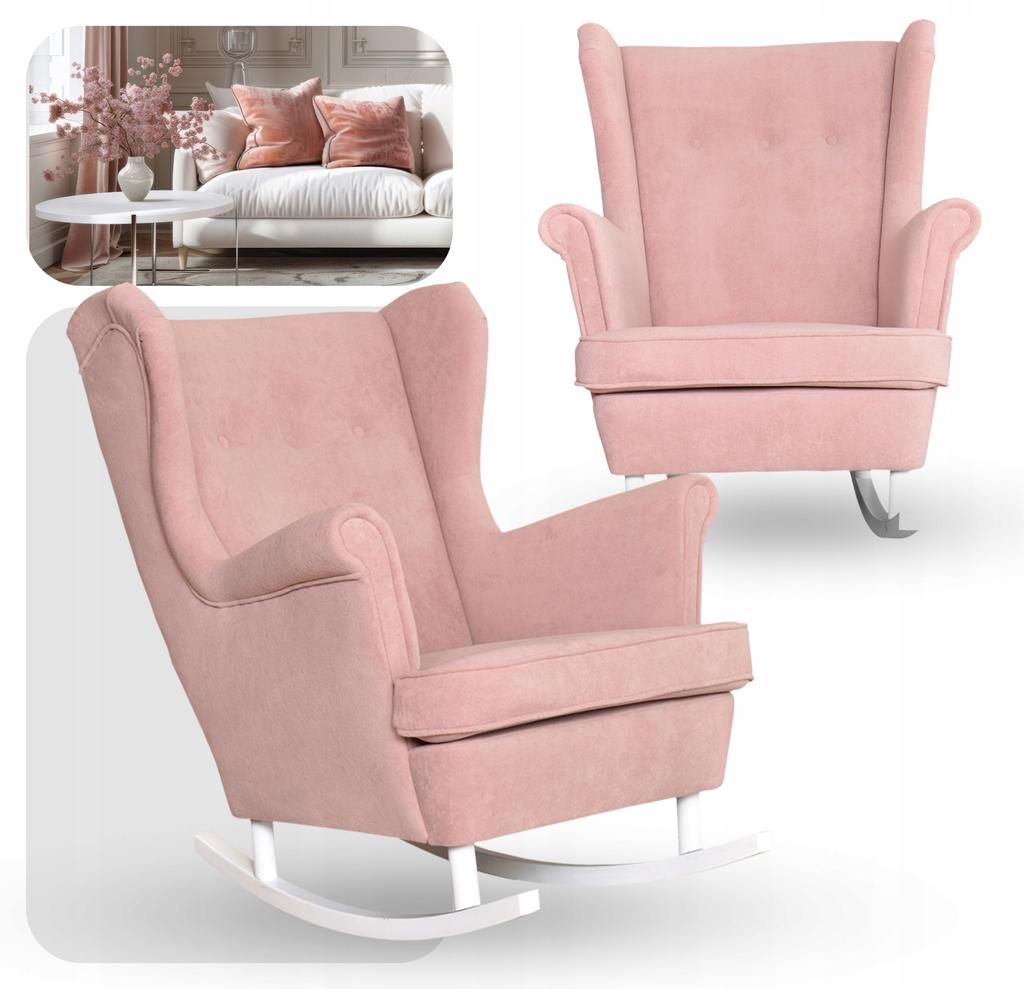 Fotel uszak bujany skandynawski welur pudrowy Hunter Family Meble różowy