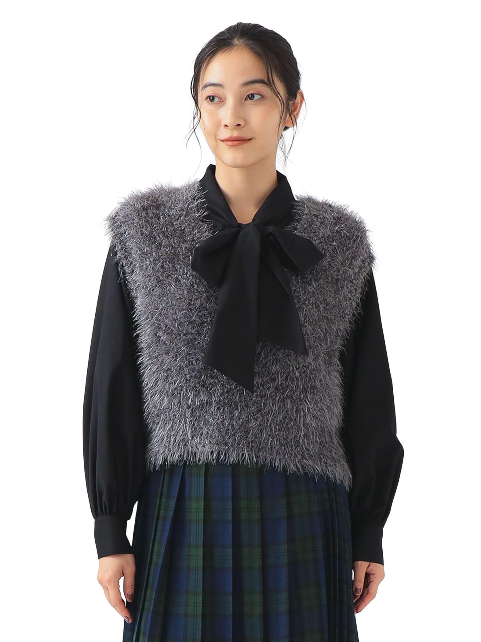 

В:MING LIFE STORE by BEAMS Летний вязаный жилет, Вязаный жилет с люрексом, Женский, Угольно-серый, Свободный размер