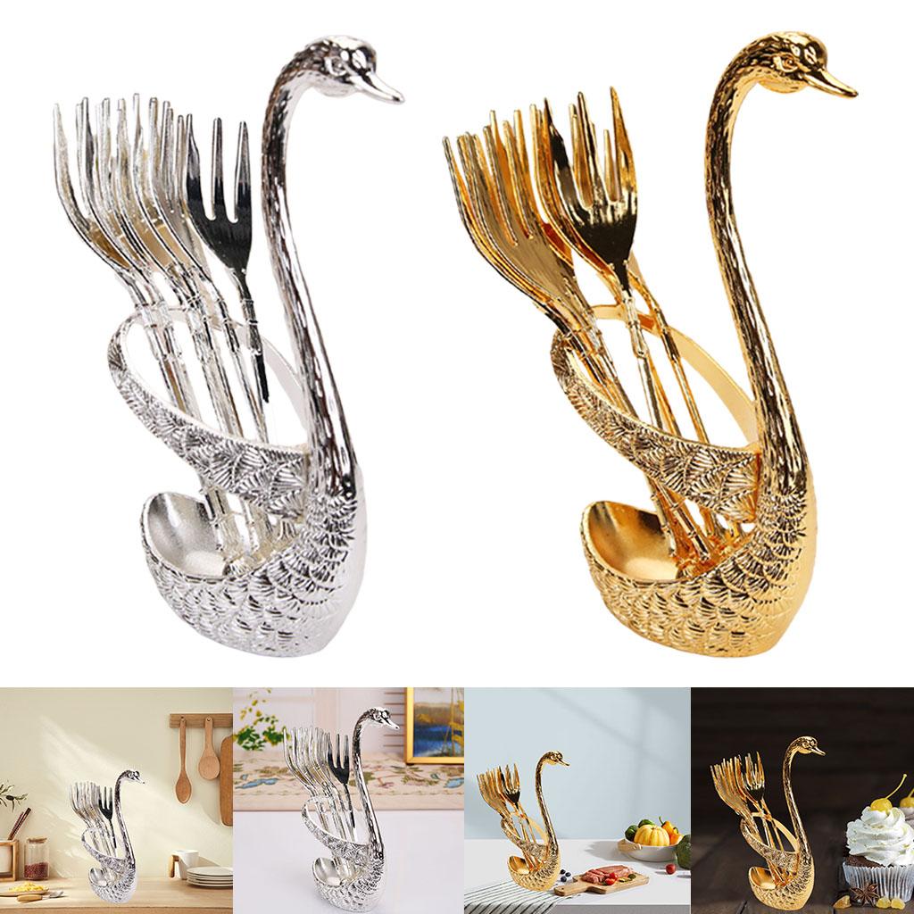 Swan Dinnerware Set Zinc Alloy Gifts 6 Forks Swan Base Utensils Flatware for Tea Fruit Kitchen Banquet Countertop