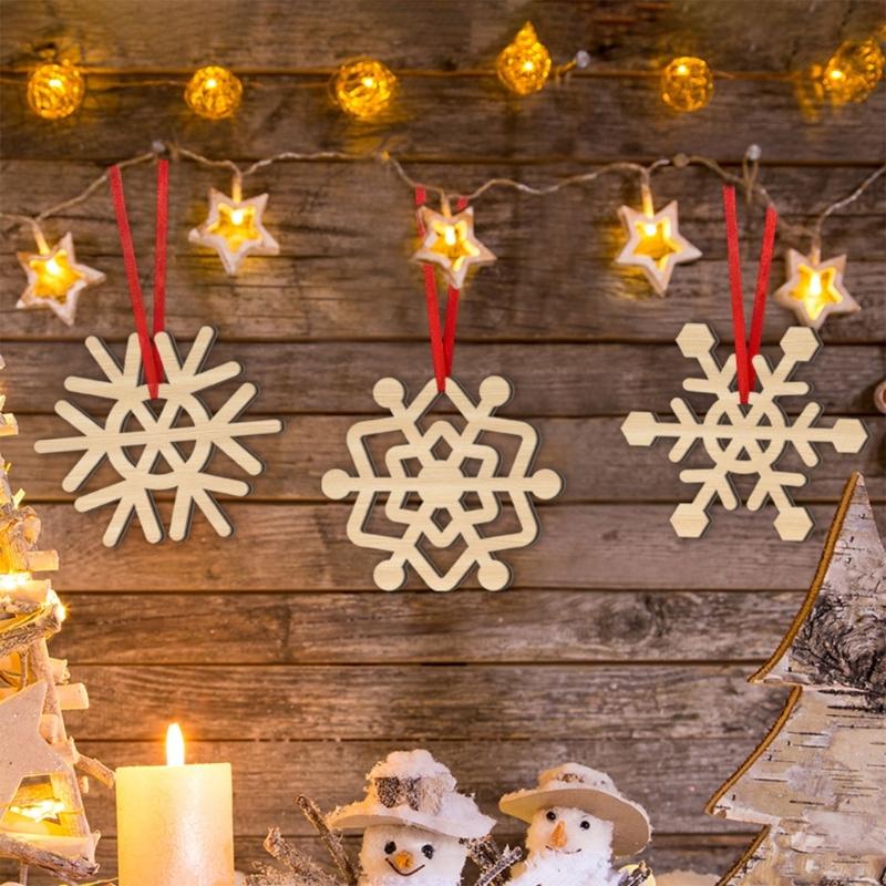 Handmade Wood Snowflakes Decorations For Festival DIY Crafts Customizable Holiday Homes Office Wall Display