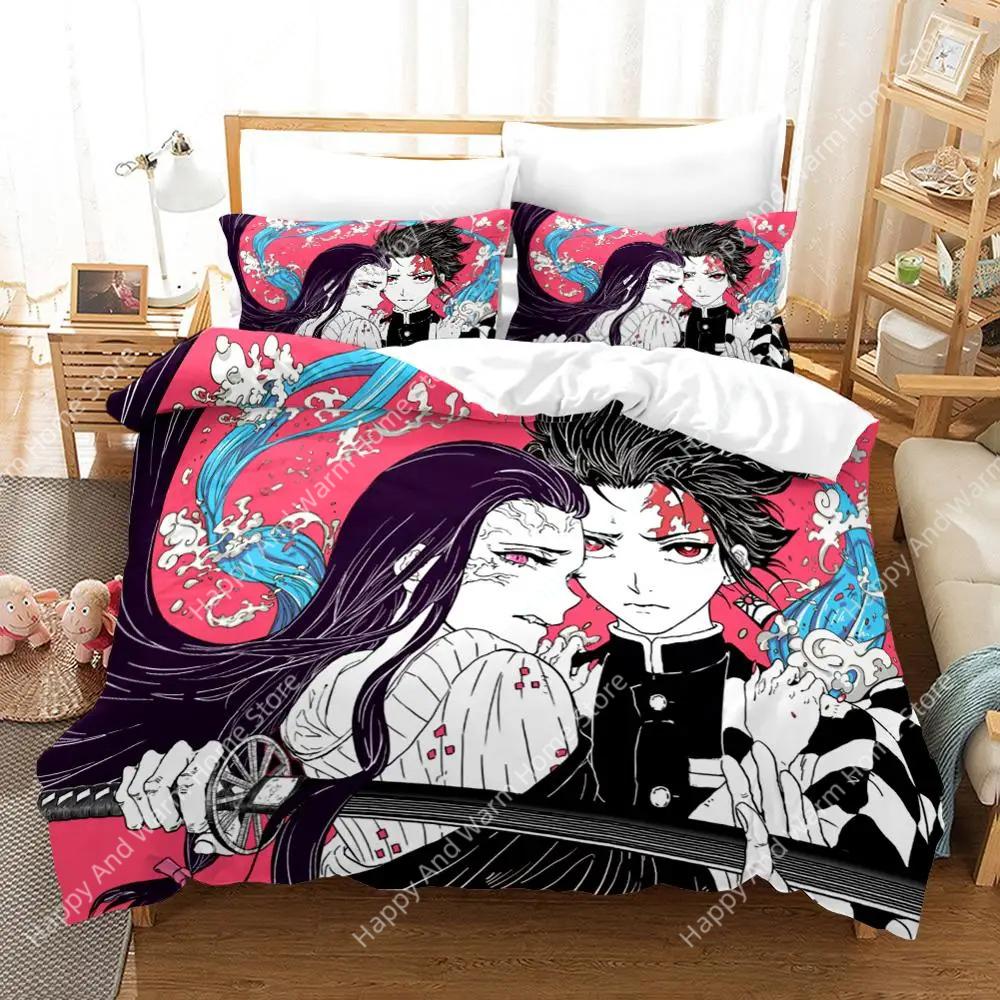 New Japan Carton Anime Demon Slayer Beding Set Printing Microfiber Soft Duvet Cover Bed Comfortable Quilt Cover Set Pilowcases Soft Bed Linens