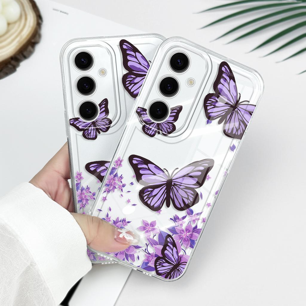 Sky Butterfly Transparent Phone Case For Samsung Galaxy S26 S25 S24 S23 FE Plus Ultra Soft TPU Cover