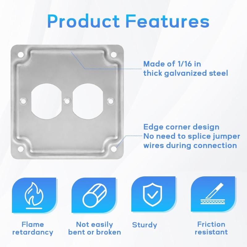 Pack Of 2 Heavy Duty Steel Electrical Box Covers with Raised Designs Switches Plate Covers Set for Square Outlet Boxes