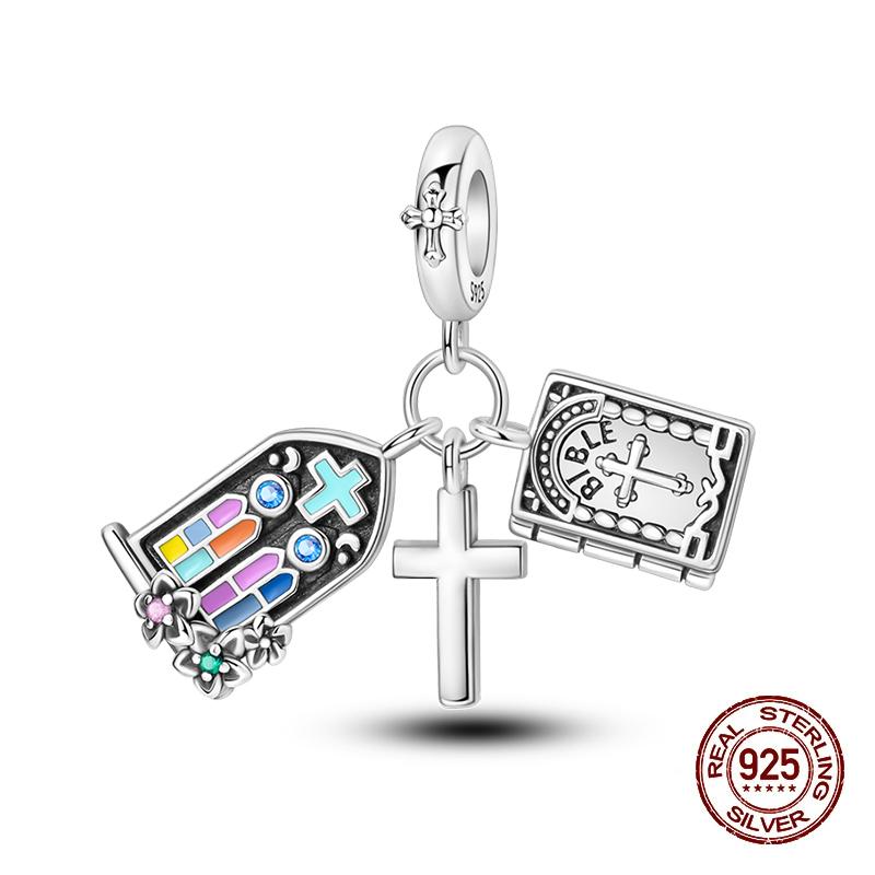 New Copper Color Angel Prayer Cross Bible Series Charms Beads Fit 3Mm Original Bracelets Diy Easter Jewelry Gifts