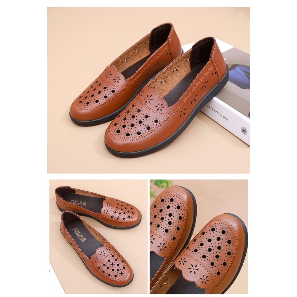 Sandals Summer Breathable Fashionable Hollow Leather Shoes Soft Sole Non Slip Flat Bottom Women's Shoes Perforated Shoes