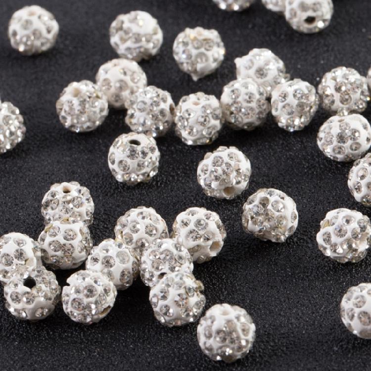 Set of 500 White Clay Beads Embellished with Rhinestones Rhinestones Clay Beads Adornment for Custom DIY Decoration