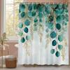 Duschdraperi med eukalyptusblad, Dekorativt duschdraperi för badrum, Vattentätt duschdraperi med krokar