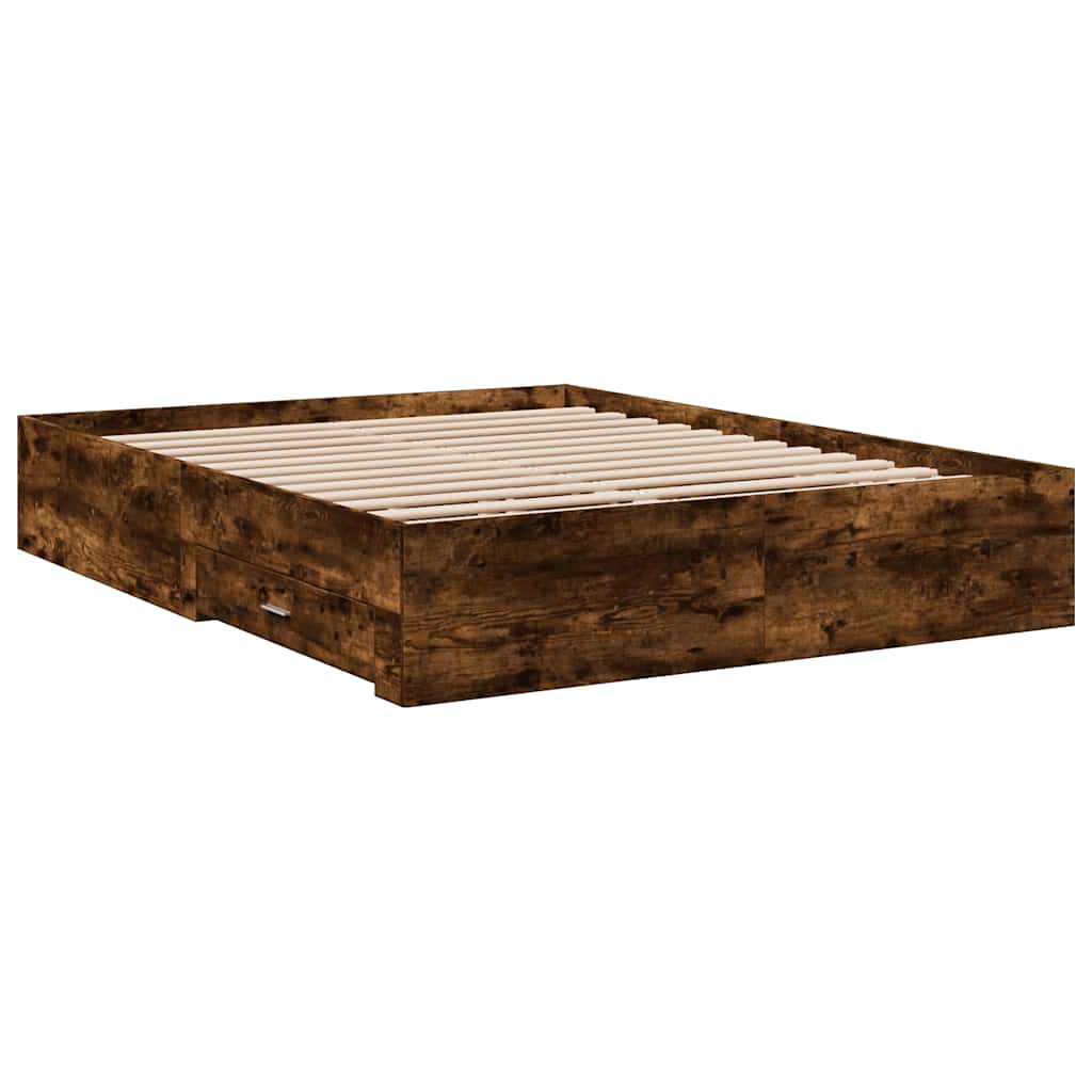 Bed Frame with Drawers Smoked Oak 160x200 Cm Wood Based Material
