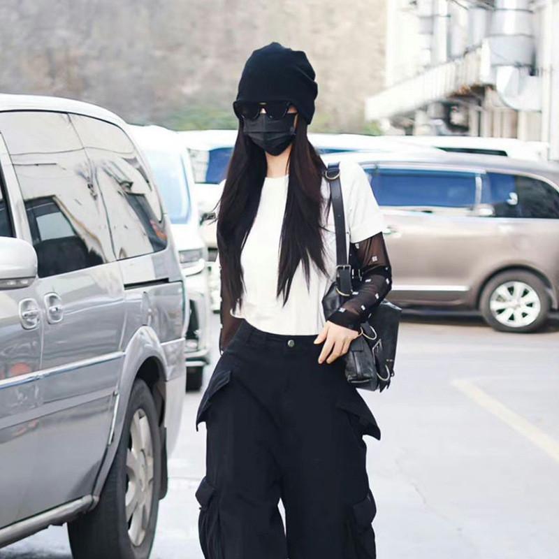 Вязаная Унисекс Объемная Шапка Черная Зимняя Теплая Защита Ушей Покрытие Головы Взрослые