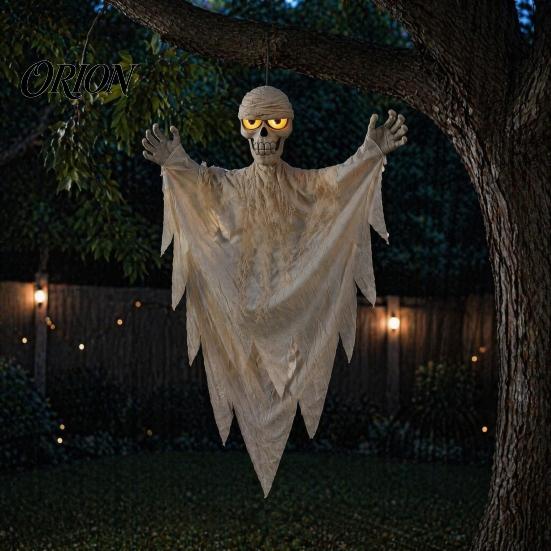 Scary Hanging Skeleton for Yard Halloween Mummy Decoration with Sounds, 31.5 Inch Voice Activated Glowing Eyes Horror Party Decor Skull Haunted House