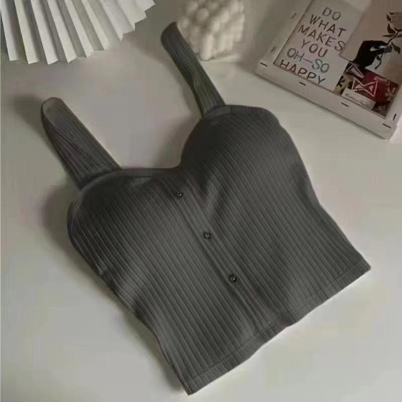 Hauts Courts pour Femmes avec Rembourrage Soutien-Gorge Corset d'Été Coréen Débardeur à Bretelles Sexy Camisole Slim Nouveau