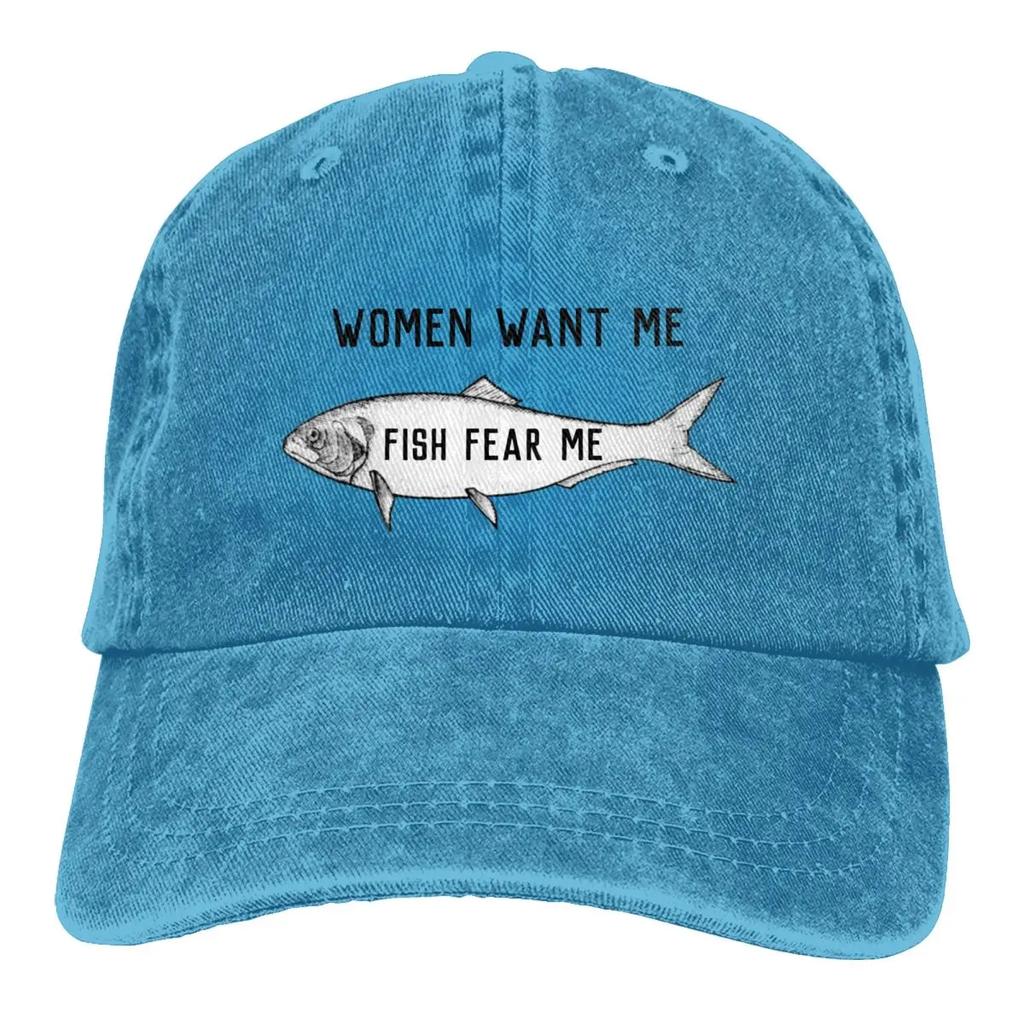 Baseball Cap Fish Fear Me Fishing Merch Men Women Vintage Distressed Denim  Cap