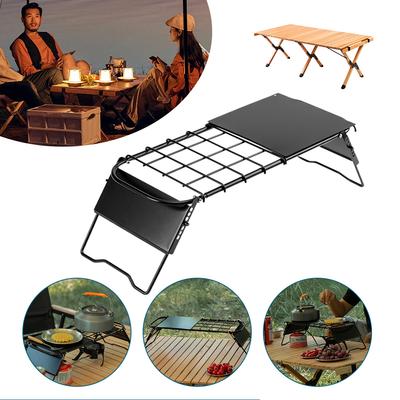 Metal Folding Tea Table Adjustable Height Outdoor Retractable Mesh Mini Stove Stand Folding Table Camping Equipment