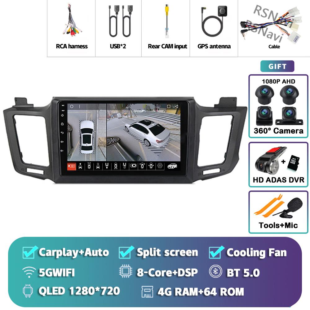 Android 14 Carplay Auto For Toyota RAV4 2012 - 2018 Car Radio 2Din Player Multimedia Srereo 360 Camera Navigation Video GPS DVD