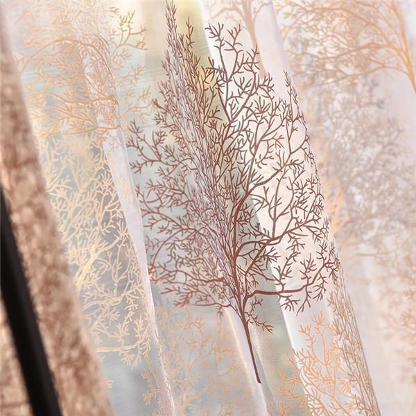 Hot Modern Printed Tulle Curtains for Living Room Kitchen Luxury Leaf Sheer Curtain for Bedroom Voile Curtain for Window Blind Drape