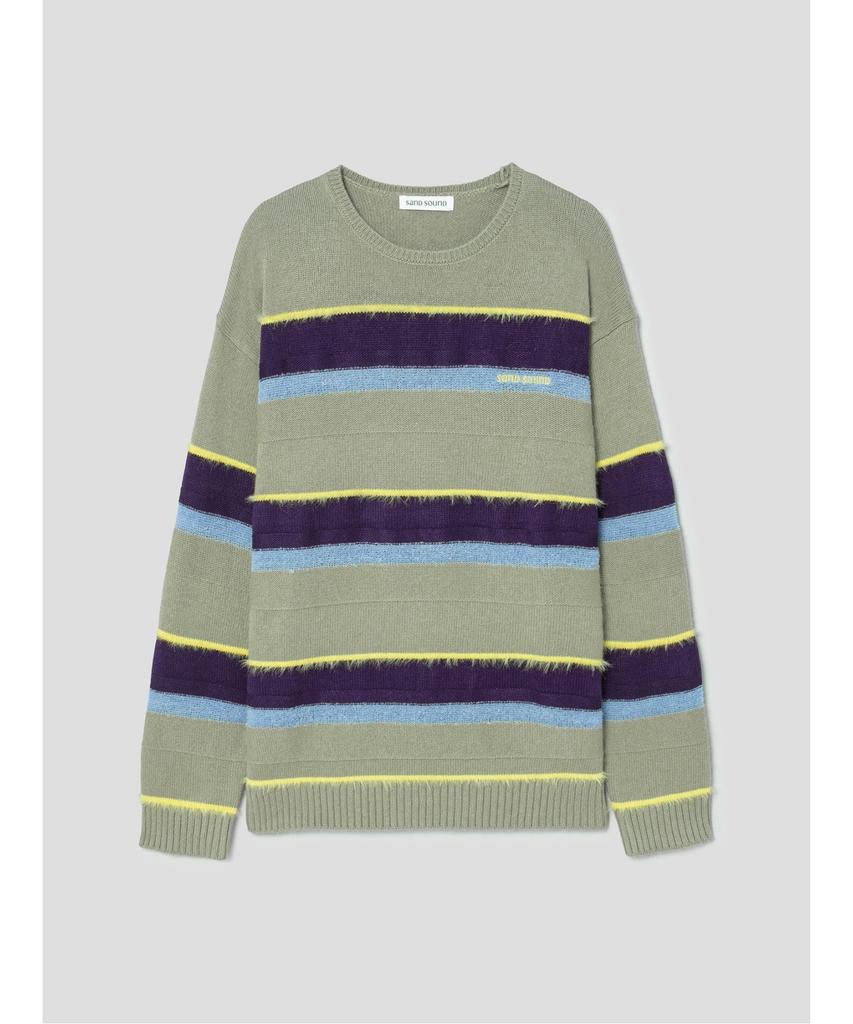 Saendeusaundeu (Unisex) Wool Blend Striped Pullover Sweater Apple Green