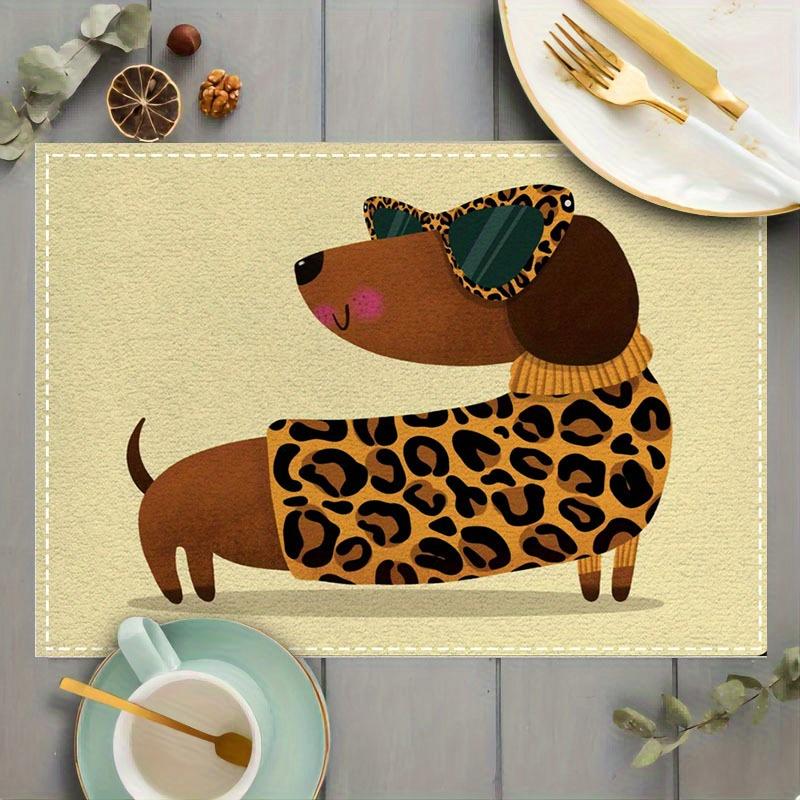 1set/8pc/4pcs/6pcs Cartoon Dachshund Placemat Set Cute Dog Print Table Mats Kids Dining Room Home Decor