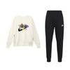 American Style Crew Neck Printed Long Sleeve Hoodie Drawstring Mid Waist Tapered Sweatpants Casual Sports Suit BV2680-010+FJ9558-110