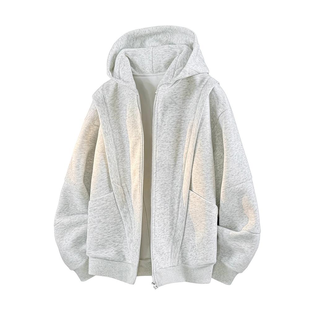 2025 New Cardigan Sweater Men's Spring and Autumn Casual Loose Stiff Heavy American Trend Splicing Long-sleeved Jacket