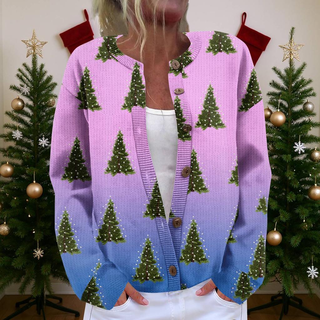 Damen Strickjacke Langarm Leichtgewichtige Jacke mit lustigem Weihnachtsdruck