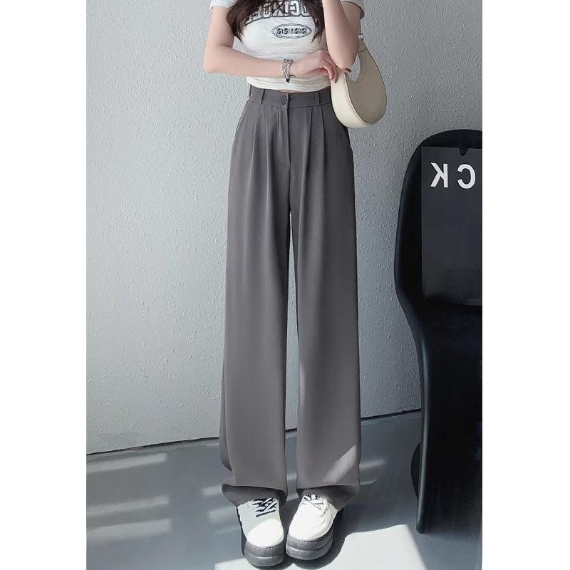 

Весенне-летние новые узкие брюки с широкими штанинами, женские повседневные брюки с высокой талией, подвеской, свободные прямые брюки для костюма 5XL серый